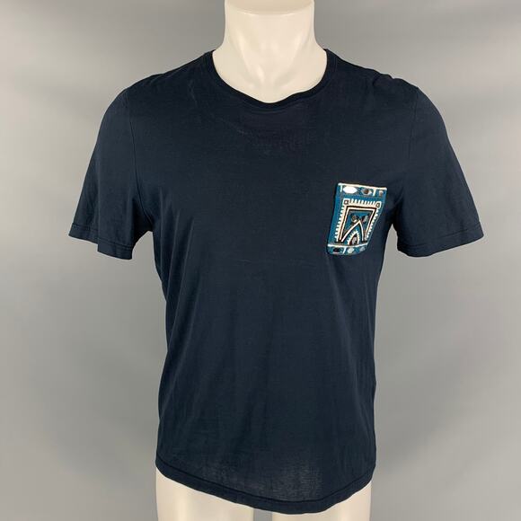 BURBERRY PRORSUM Fall 2016 S Navy Teal Cotton Rajastani Mirror Pocket T-shirt - Picture 1 of 6